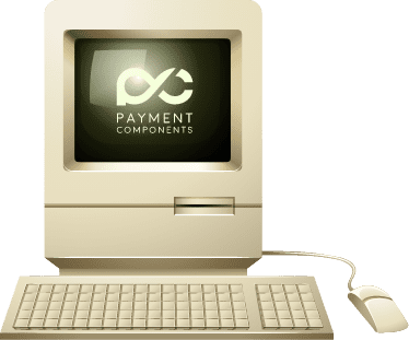 the image of an old mac desktop showing the logo of paymentcomponents on screen